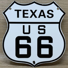 Vintage Us Route 66 Texas Porcelain Metal Highway Sign Gas Oil Road Shield Tx