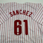 Autographed signed Cristopher Sanchez Philadelphia Pinstripe Jersey Beckett Coa