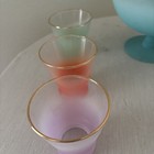 Vintage Blendo Blue Cocktail Pitcher With Gold Trim And Six Glasses