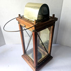 Rare 14  Tall Antique Primitive Wooden  Brass    Glass Candle Lantern W handle 