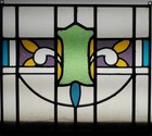 Abstract Badge English Leaded Stained Glass Window Unframed W Hook 19 1 4 x 17 