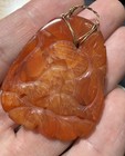 Vintage Carved Carnelian Stone Pendant 10k Solid Gold Wire Bail Old Repair