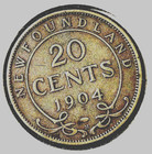 Canada newfoundland  3377   1904-h  20 Cents  Edward Vii Silver  Rare  Vf-xf