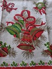 Vintage Mcm Christmas Kitchen Linen Towel Bells Pine And Holly 28x16 