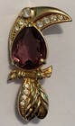 Vintage Swan Signed Swarvoski Purple   Crystal Rhinestone Parrot Bird Brooch 
