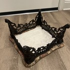 Ornate Vintage Cast Iron Foot Stool Ottoman Toile Upholstery Heavy