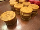 179 Vintage Catalin Poker Chips Butterscotch   Red   Green Swirls