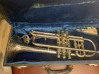 Vtg  1915 C g  Conn Long Cornet trumpet  Silver Plated Gold Wash Bell     W case