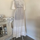 Women   s Xxs Day Dress White Cotton Gauze Lace Sheer Prairie Boho Antique 1907