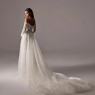 Elegant Mermaid Wedding Dresses Lace Applique Boat Neck Full Sleeves Bridal Gown