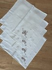 Placemats Set 4 Floral Brown Hand Made Vintage Cross Stitch Linen   Cottagecore
