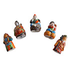 Vintage Kutani Moriage Japanese 5 Lucky Gods Porcelain Figurine Set Hand Painted