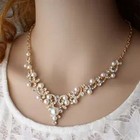 Acrylic Pearl Necklace Earring Crystal Rhinestone Charm Women Bridal Jewelry Set