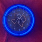 Man Cave Lone Star Beer Clock Neon Blue Texas State 10 5    Wide Bar Sign Clock 
