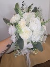 White Wedding Bridal Bouquet  10 Inch Silk   Foam Cascading Floral Bouquet