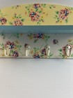Shabby Chic Painted Wood Shelf Wall coat Rack With 4 Hooks - Rose Pattern