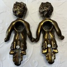 2 Antique Italian Gilt Bronze Brass Patina Cherub Putti Wall Figures Cast Metal