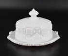 Vtg Westmoreland Old Quilt Milk Glass Round Covered Cheese Dish  oq-11