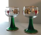 German Roemer Wine Glasses Jeweled Beehive Stem Green