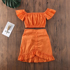 Toddler Baby Girl Short Sleeve Ruched Crop Top   Ruffle Mid Skirt 2pcs Daily Set
