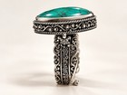925 Sterling Silver Adjustable Statement Ring Oval Green Turquoise Bezel