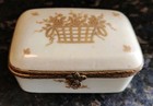 Antique F B S French Porcelain Hand Painted Hinged Trinket Gilt Dresser Box