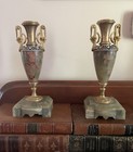 Pair Of Antique Onyx 9    Urns Replicas Of Late 19th C  French Champleve Enamel