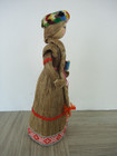 Vtg Russian Folk Art Wooden Doll With Flax Hair Traditional Dress Braid 10 In