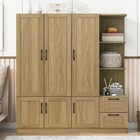 3 Door Wood Armoire Closet Wardrobe W  Hanging Rail  Storage Cabinet  2 Drawers