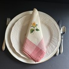 Vtg 40   s Linen Napkin Set 6 Hand Embroidered Pink Yellow Floral Hem Stitch 18   