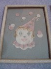 Set Of Vintage 50s Hand Made Folk Art Fabric Felt Baby Childs Room Clowns Framed