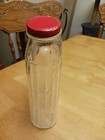 Vintage Refrigerator Glass Water Bottle Red Lid Quart Ribbed 40   s 50   s