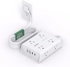 Flat Plug Power Strip With Outlets Usb Ports Long Extension Cord Surge Protector