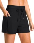 Women s 4  High Waisted Swim Board Shorts With Pockets Quick Dry Medium Black
