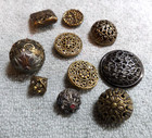 10 Vintage Anique Metal Pierced Buttons Various Shapes