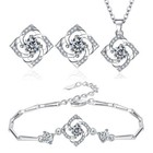 925 Sterling Silver Women Jewelry Set Crystal Zircon Bracelet Necklace Earrings