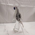Cockatoo Bird Sculpture Glass 16 Inch Clear Blue White Black