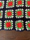 Handmade Crochet Afghan Throw Blanket Black   Multi Color Granny Square