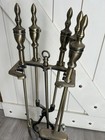 Vintage Antique Victorian Brass And Iron Fireplace Tool Set