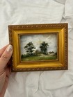 Tiny Masterpiece  Handmade Landscape Painting With Rustic Cottage     Vintage Gold