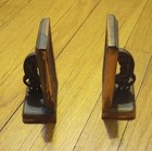 Cast Iron Antique Bronze Art Deco Bookends Geometric Pattern Carvings Pair