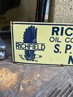 Vintage  richfield Oil Corporation  Porcelain Enamel Sign 24  X 10 