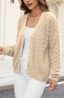 Wool Knit Cardigan Long Sleeve Sweaters V Neck Button Wool Blend