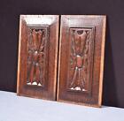 9  Pair Of Antique French Solid Oak Wood Highly Carved Panels Salvage