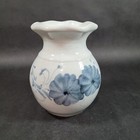 Studio Pottery Vase Blue Floral Artist Signed Vintage Art Pottery 5 5  Tall
