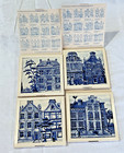 4 X Vintage 1984 Klm Business Class Delft Blue House Tiles   Coasters Mint Htf