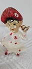 2 Vintage Red Pixie Elf  Ceramic Figurine Japan Mcm Red White Butterfly Pair