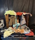 Vintage Dolls     Clothing     Childs Iron     Wood Doll Box- 30   Items  lot 