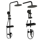 Black Wall Mount Shower Faucet Set Rainfall Hand Shower Tub Filler Mixer Tap