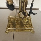 Vintage Brass Fireplace Tool Set  Tongs Shovel Brush 4 Pc Set With Stand